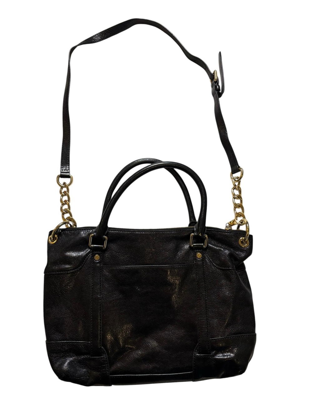 Michael Kors McGraw Black Leather Satchel with Gold Accents - Picture 9 of 12